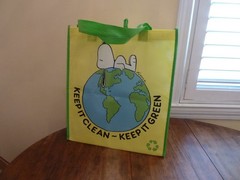 Peanuts Snoopy Keep It Clean Keep It Green Reuseable Tote Bag Yellow Blue Green 