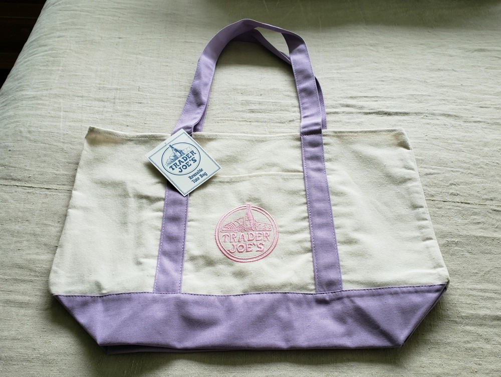 Trader Joe’s Lavender Light Purple Large Cotton Canvas Tote Bag Spring 2026 NWT
