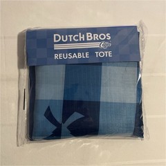 Dutch Bros Coffee Blue Checked Ripstop Nylon Reusable Foldable Tote Bag
