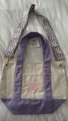 Trader Joe’s Mini Pastel Canvas Tote Bag Purple Beige Geometric Adjustable Strap