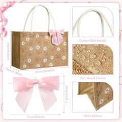 12 Pcs Coquette Bow Burlap Tote Bags with Handle Set, Daisy Flower Reusable B…