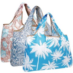 Large Foldable Tote Nylon Reusable Grocery Bags 3 Pack