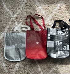 3 LULULEMON REUSABLE SHOPPING BAGS SMALL RED/WHITE/BLACK/SILVER 11x9x4 USED