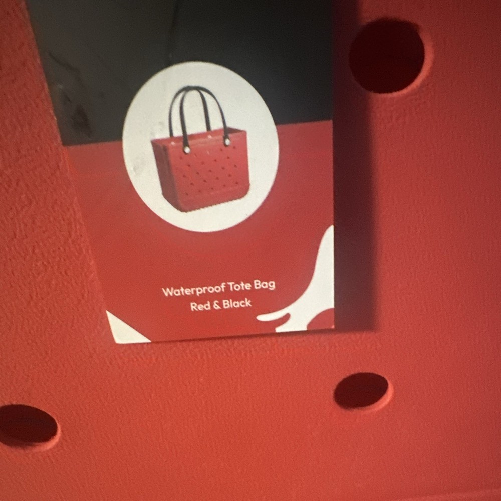 Waterproof Solid Tote Bag Red & Black 15 in L x 6 in W x 14 in H