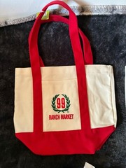 99 Ranch Market Canvas Foldable Tote Bag Red White All-Over Pattern