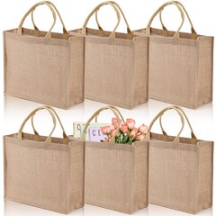 6 Pack Large Jute Burlap Tote Bags Reusable Shopping Grocery Gift Bag Handles
