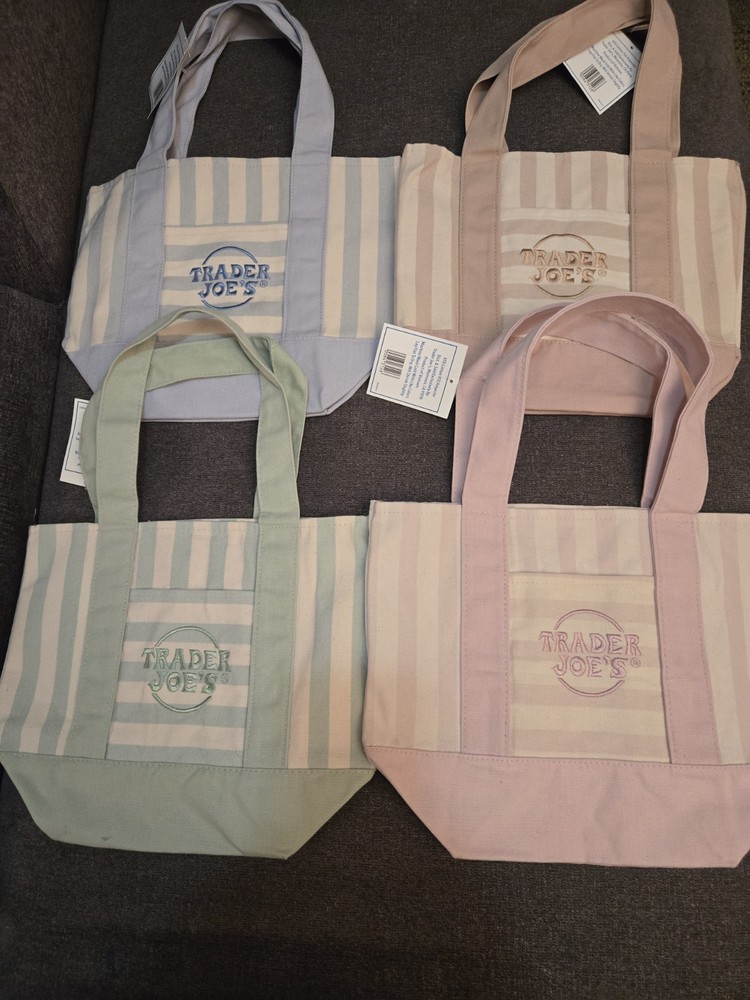 Trader Joe’s Mini Pastel Stripe Canvas Tote Bag Limited Edition Set Of 4