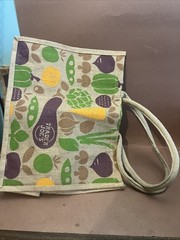 Trader Joe’s Jute Burlap Expand Tote Bag Vegetables Eggplant 17”x13”x8” (2)