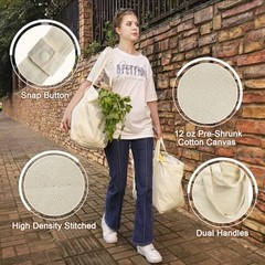 Large Reusable Canvas Grocery Bags (3 Pack) – Heavy Duty, Washable, Dual Handles