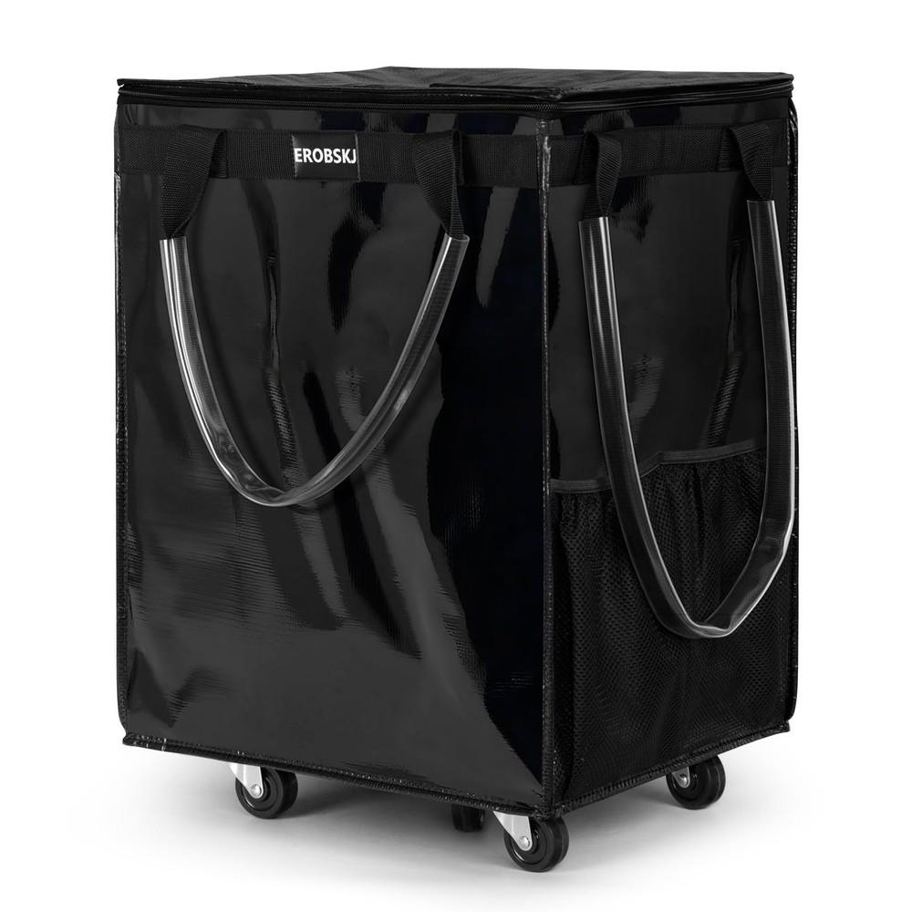 (Large,Black) Reusable Grocery Bag on Wheels, Foldable Rolling Tote, Carries …
