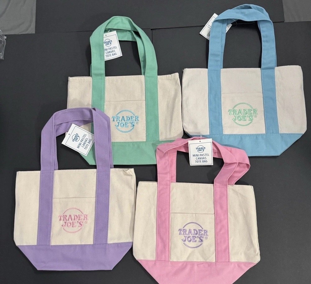 Trader Joe’s mini canvas tote bag set of 4 Pastel Colors Free Shipping