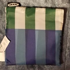 2 IKEA Skynke Reusable Shopping Bags double handles folding pouch blue/grn/white