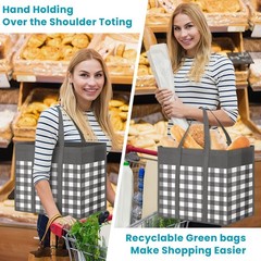 Reusable Grocery Bag 10Pack Foldable Shopping Bulk Reinforced Handle GreyWhite
