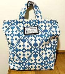 KAVU Tote Bag Canvas 100% Cotton Shopping Blue White Snap 12″ x 12″ Reusable