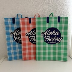 (3) Hawaii Foodland Reusable Gift Shopping Bag Tote Palaka (Plaid) Aloha Friday