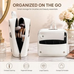 YDR Standing Makeup Brush Bag – Clear Portable Travel Cosmetic Pouch, White