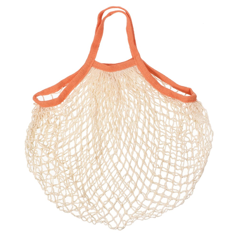 Cotton Mesh Bag, 14.2×13.8″ Mesh Net String Grocery Bags Orange Beige