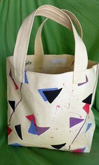 TOTE BAG Canvas ORIGINAL Red Purple Black HAND PAINTED Triangles UNUSED USA