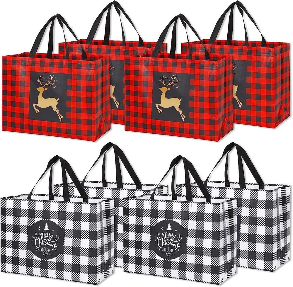 8 Pack Extra Large Christmas Gift Bags Reusable Tote Bags With Handle Nonwoven C