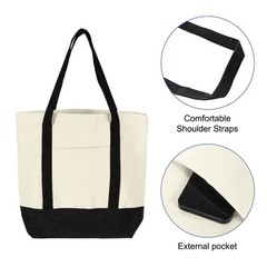 1Pcs 16″ x 14″ x 4″ Reusable Canvas Bag Tote Bag (Black)