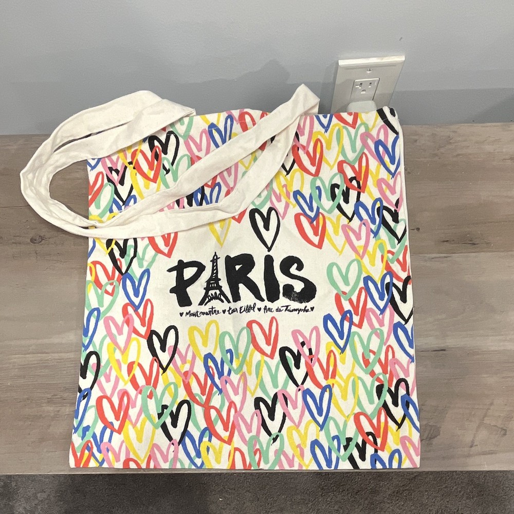 Multicolor Hearts Canvas Foldable Reusable Shopping Bag Tote Large Modern