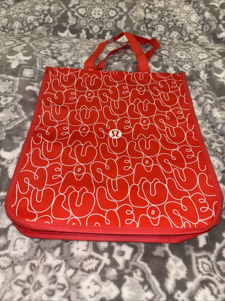Lululemon Large Red & White Logo Reusable Shopping Bag New