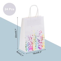 24Pcs Kraft Gift Bags with Handles Bulk, White Multicolor Dot Party Favor Bags