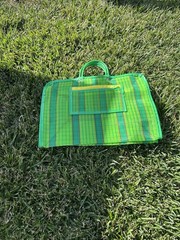 Multicolor Stripe Plastic Reusable Tote 25 Bag w/ Handles, 9-15 inches