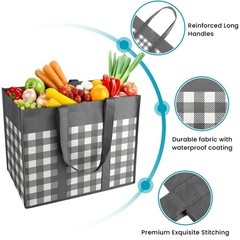 Reusable Grocery Bag 10Pack Foldable Shopping Bulk Reinforced Handle GreyWhite