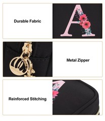 Relavel Initial Mini Makeup Bag for Girls, Small A-Small, Black