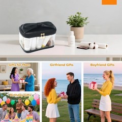 lllyan Large Clear Makeup Bag with Handle, Waterproof Transparent Black