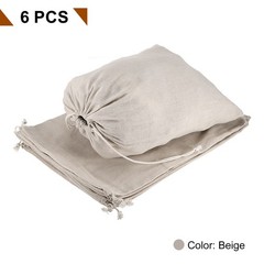 6 pieces cotton bags 30×40 cm for storage, drawstring bag, beige