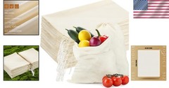 Cotton Storage Pouches, Drawstring Sacks, Pack of 50