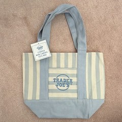 Trader Joe’s Striped Mini Canvas Tote Bag, Blue & Beige, 1-Pack Original