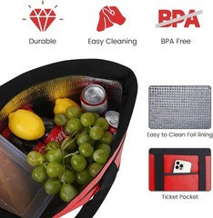 Insulated Grocery Tote Bags Large Reusable Cooler Bags w/ Zipper Leakproof Red