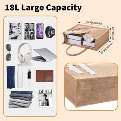 8 PCS Burlap Tote Bag Set Handles Waterproof Reusable Ribbon 13.7x5x11 Inch