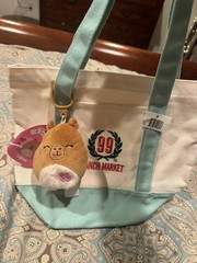 99 Ranch Market Canvas Mini Tote Bag Aqua/Pink with Plush Keychain