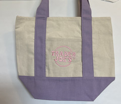 Trader Joe’s Mini Pastel Canvas Tote Bag Foldable Color Block Beige Purple
