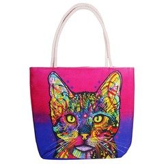 Dean Russo Techno Jute Shiva Cat Tote Bag | 17 x 15 Inches | Shoulder Bag