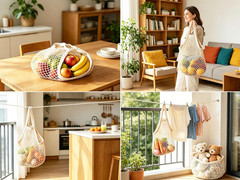 Ahyuan Reusable Cotton Mesh Grocery Bags Cotton String Bag Net Shopping Mesh Bag
