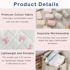 RSRSLEII Small Quilted Cotton Makeup Bag, Cute Floral 12White Pink Bow