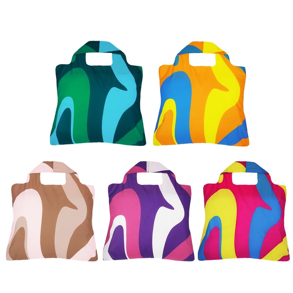 Reusable Bag Polyester Shopping Grocery Tote Bags Set of 5 Earth Designs Wate…