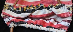 Carpet Bag Woven Tote Weekender Craft Knitting Beach Bag Wooden Handle