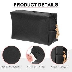 uxcell PU Leather Square Makeup Bag, Waterproof Cosmetic Organizer Bag Black