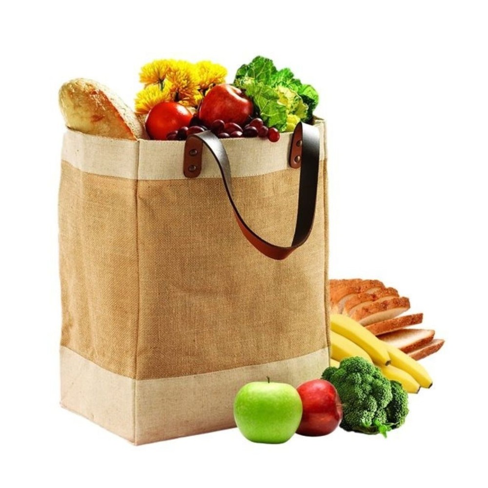 Personalized Tote Gift Bags | Leather Handle Jute Carry Bag