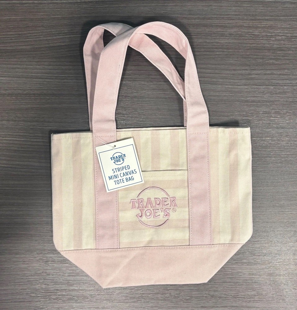 Pink White Trader Joe’s Striped Mini Canvas Tote Bag 13x6x11 New