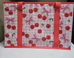 Collapsible Box Tote Cherry Gingham Bows Reusable Folds Flat Heavy Duty NEW