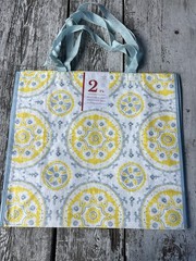 2 PACK TJX Shopping Gift Bag Yellow & Silver Boho Bohemian Reusable Totes New