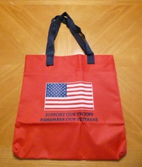 Reusable red canvas shopping tote bag: Support Our Troops, Remember Our Veterans
