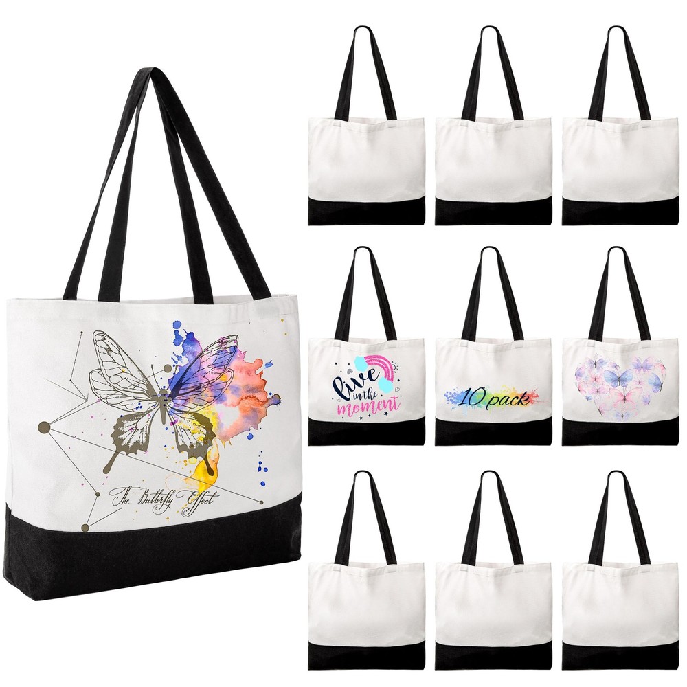 Joyclub 10 Pack Large Canvas Tote Bags Bulk Sublimation Blanks with Long Hand…